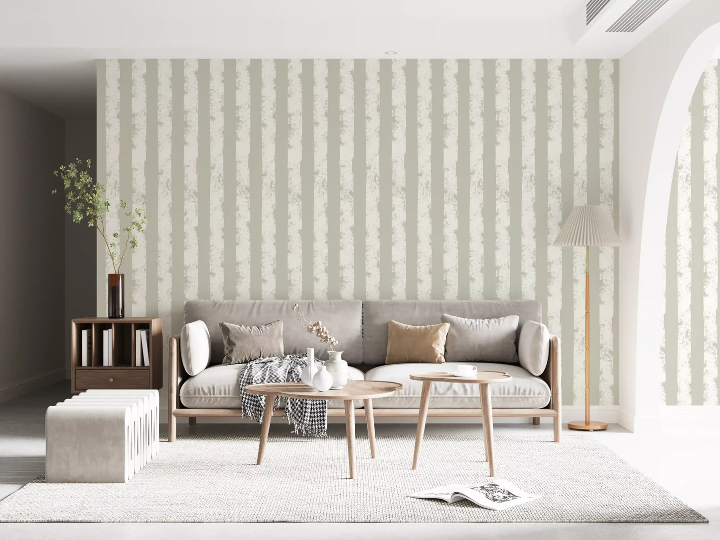 Textured Vertical Stripes in Neutral Sage Wallpaper⁠