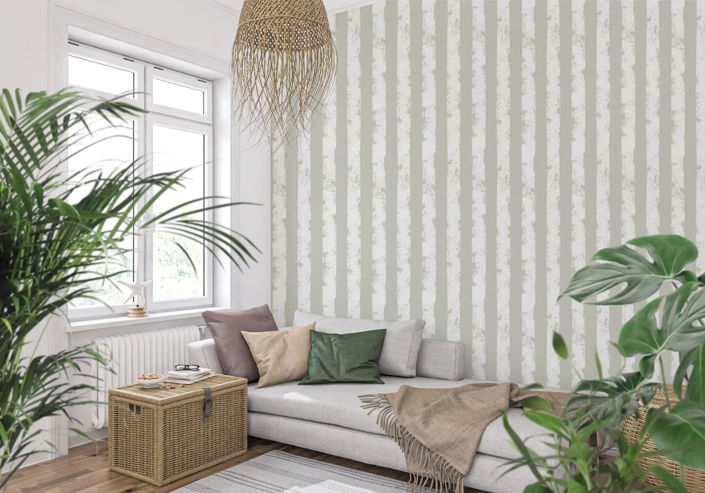 Textured Vertical Stripes in Neutral Sage Wallpaper⁠
