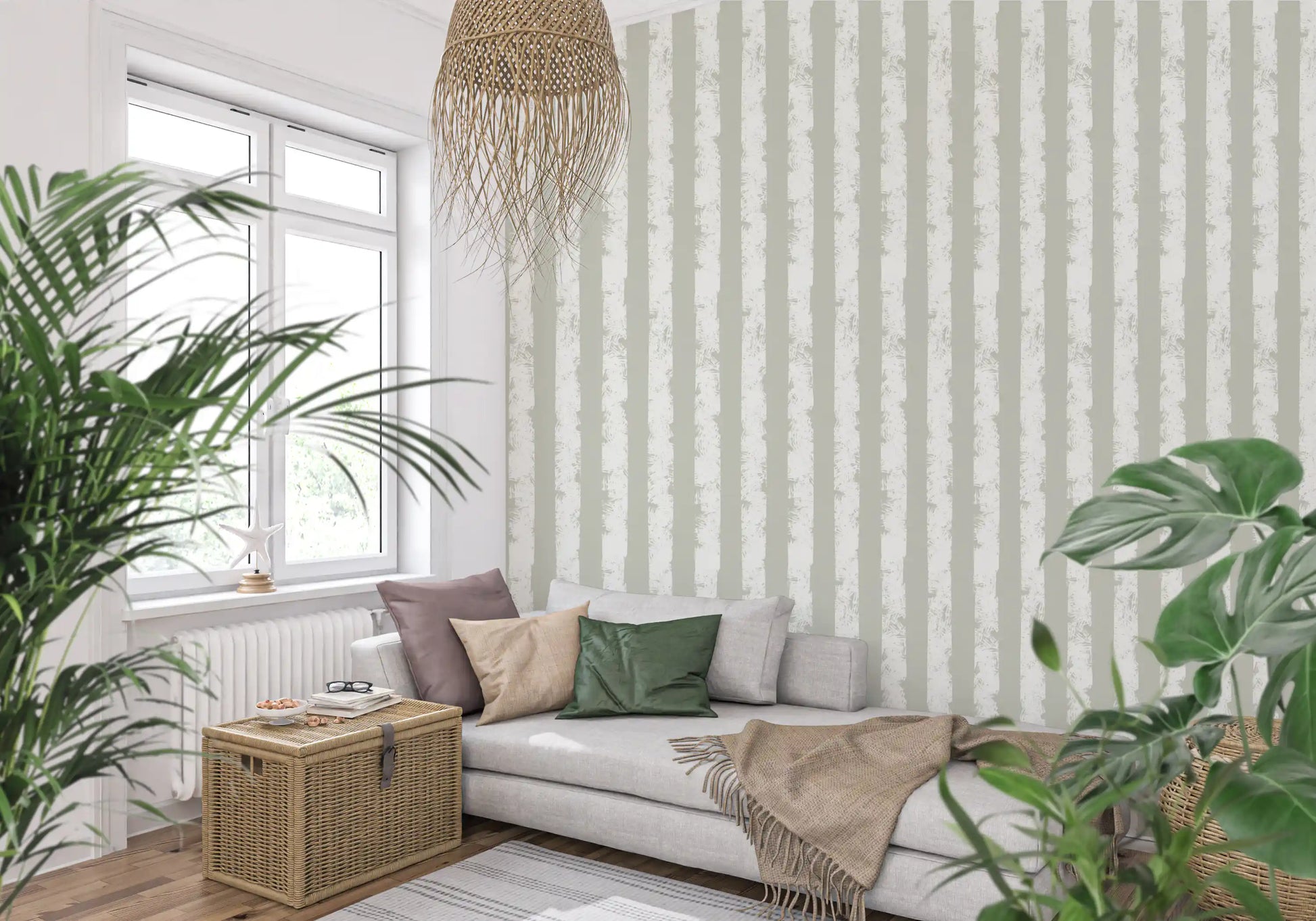 Textured Vertical Stripes in Neutral Sage Wallpaper⁠
