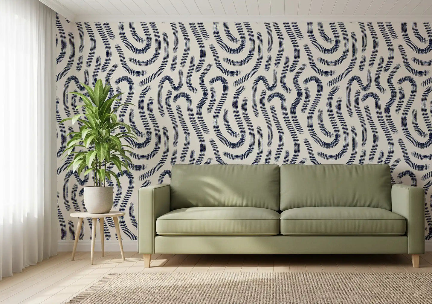 Indigo Fluid Lines Wallpaper⁠