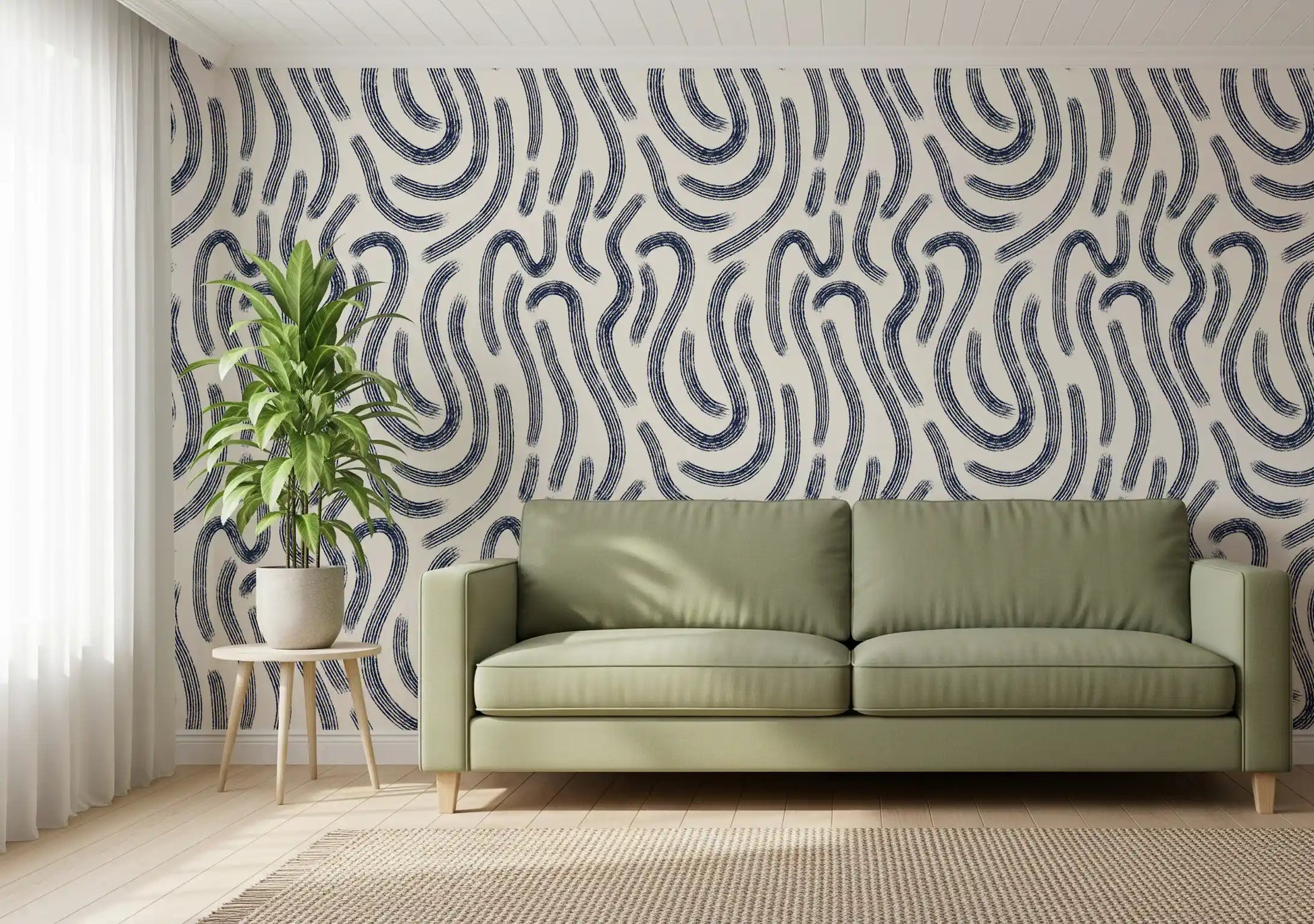 Indigo Fluid Lines Wallpaper⁠