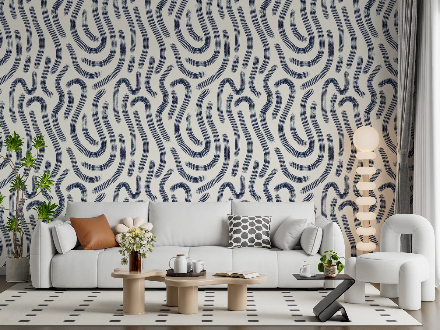 Indigo Fluid Lines Wallpaper⁠