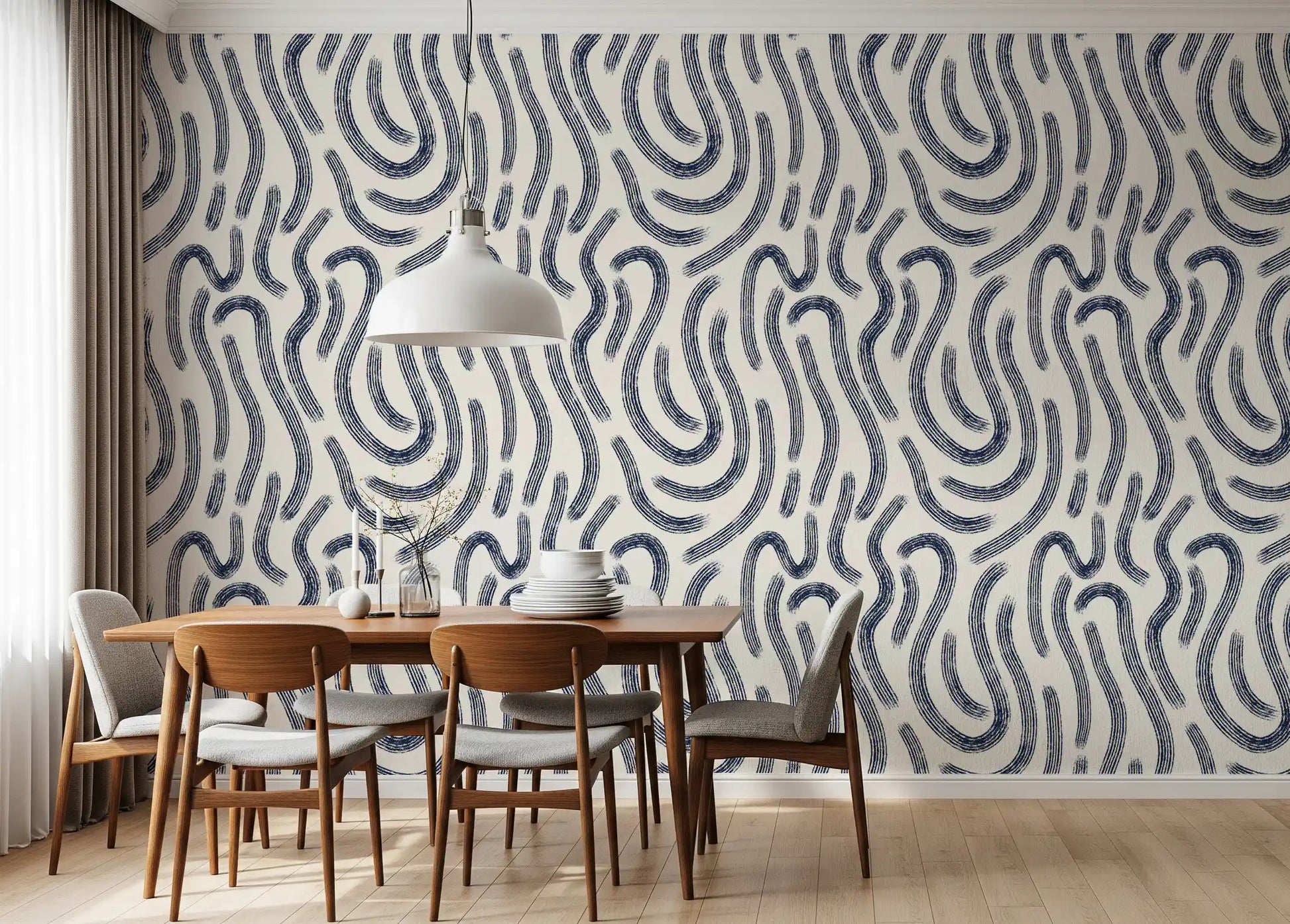 Indigo Fluid Lines Wallpaper⁠