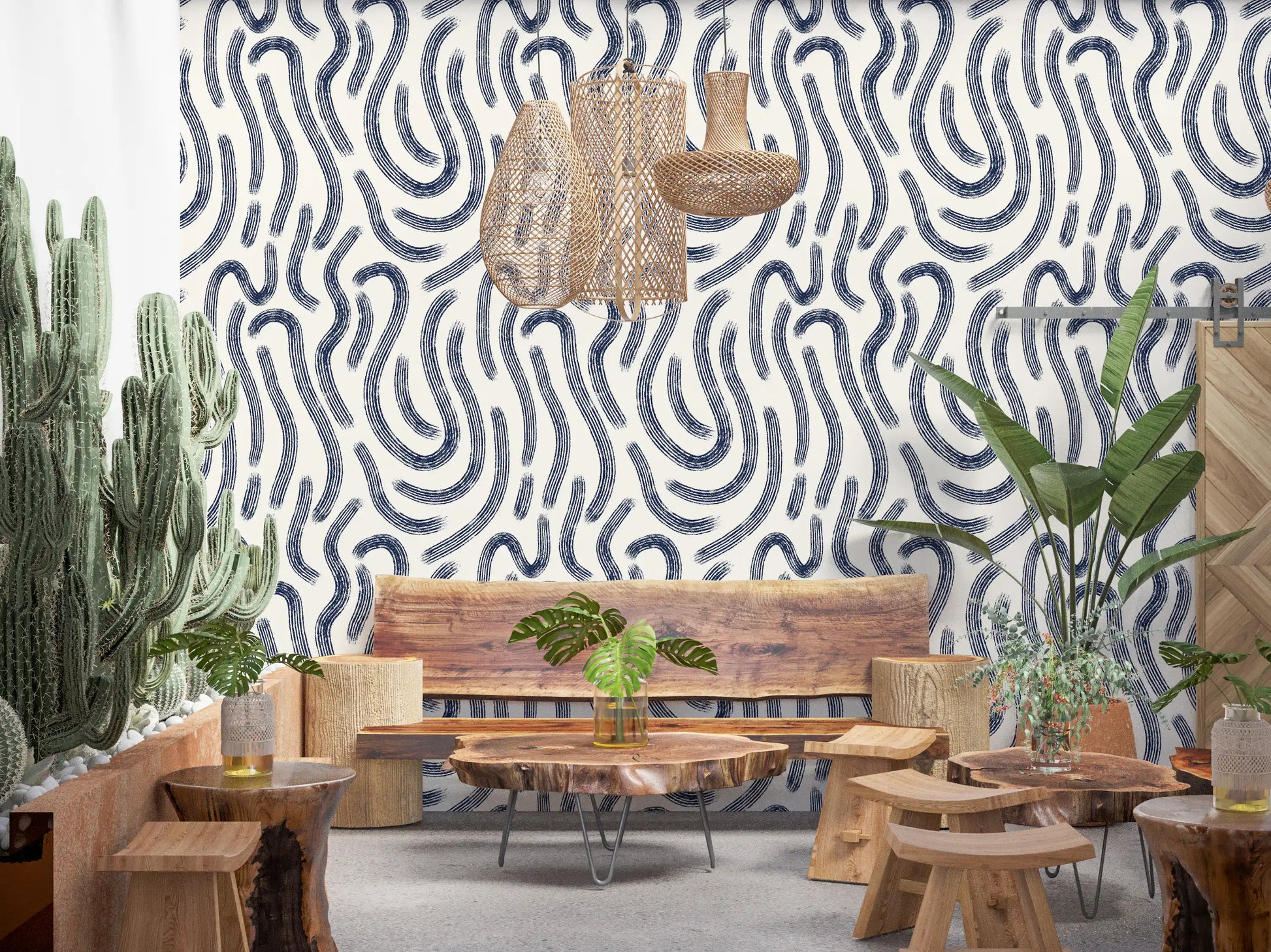 Indigo Fluid Lines Wallpaper⁠