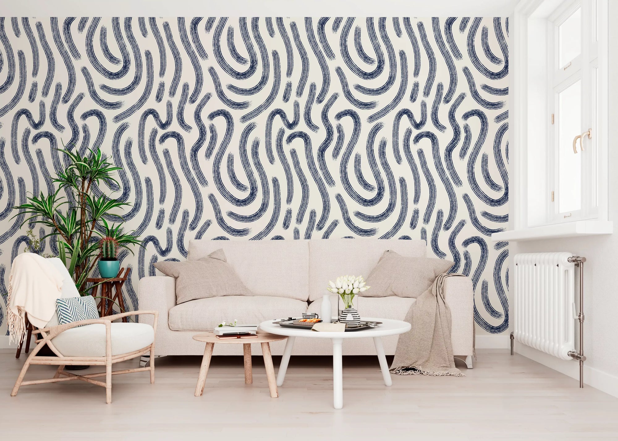 Indigo Fluid Lines Wallpaper⁠