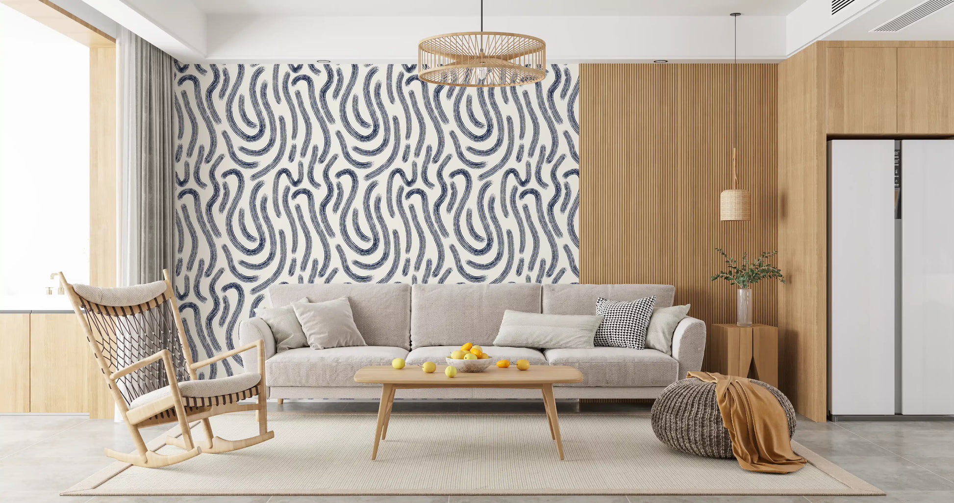 Indigo Fluid Lines Wallpaper⁠