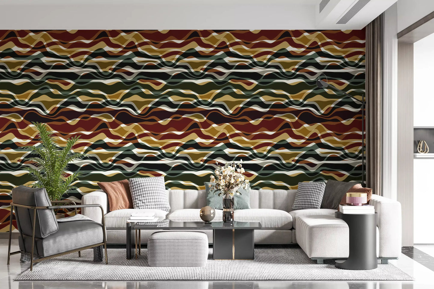 Earthy Wavy Layered Stripes Wallpaper⁠