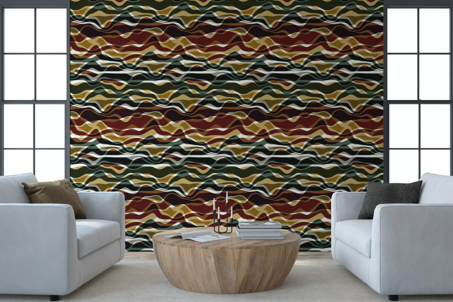 Earthy Wavy Layered Stripes Wallpaper⁠