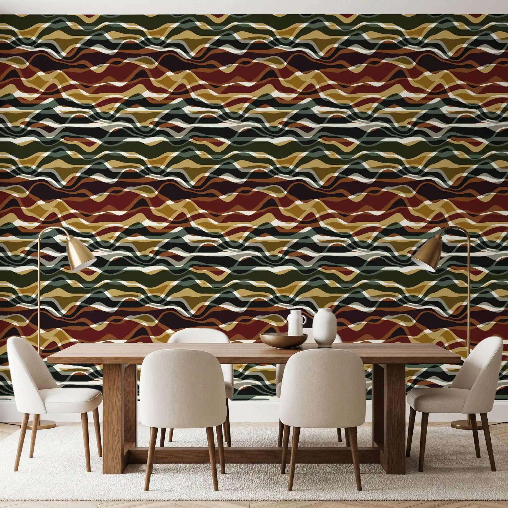 Earthy Wavy Layered Stripes Wallpaper⁠