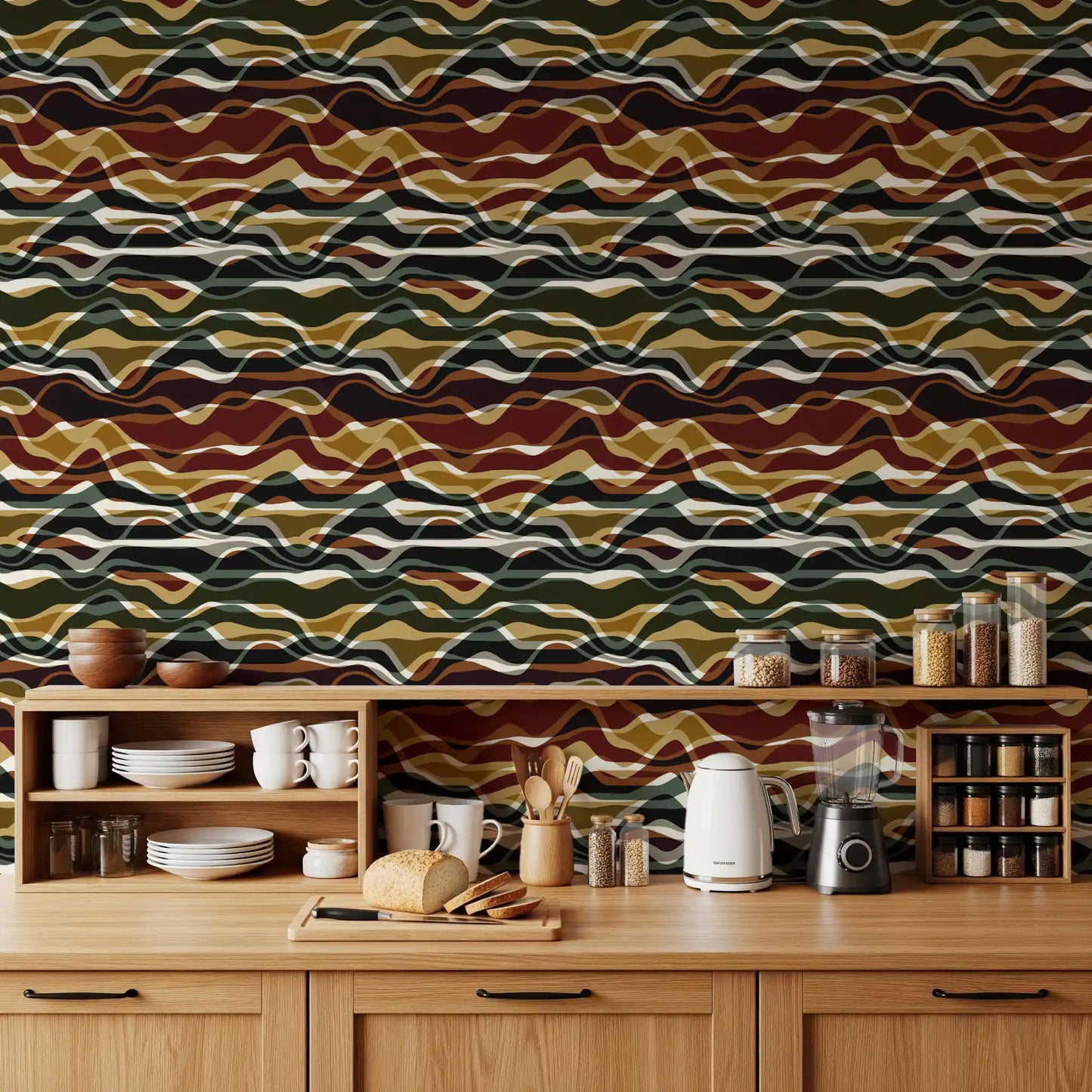 Earthy Wavy Layered Stripes Wallpaper⁠