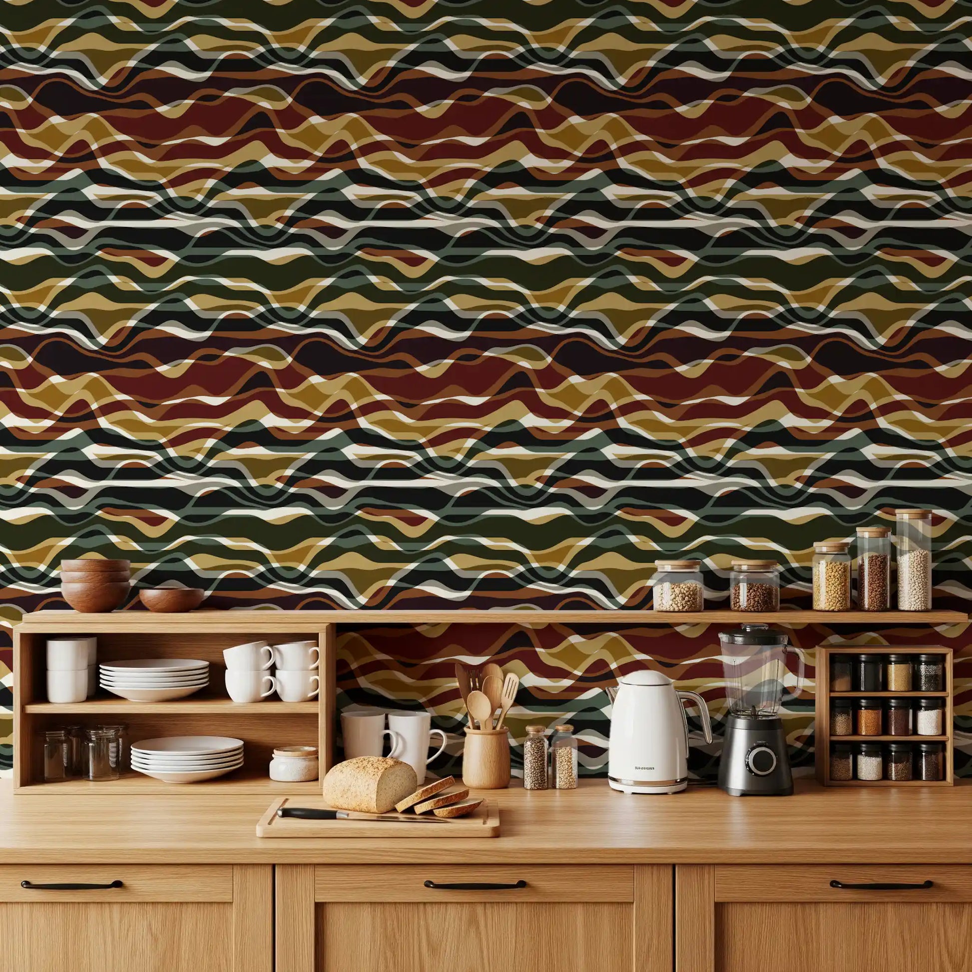 Earthy Wavy Layered Stripes Wallpaper⁠