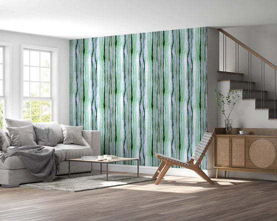 Verdant Watercolor Vertical Stripes Wallpaper⁠