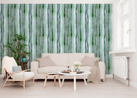 Verdant watercolour vertical stripe wallpaper detail in green and white GD12468