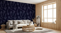 Navy directional stroke wallpaper in a living room with wood accent wall GD12469