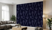 Navy directional stroke wallpaper in a bright living room with grey sofa GD12469