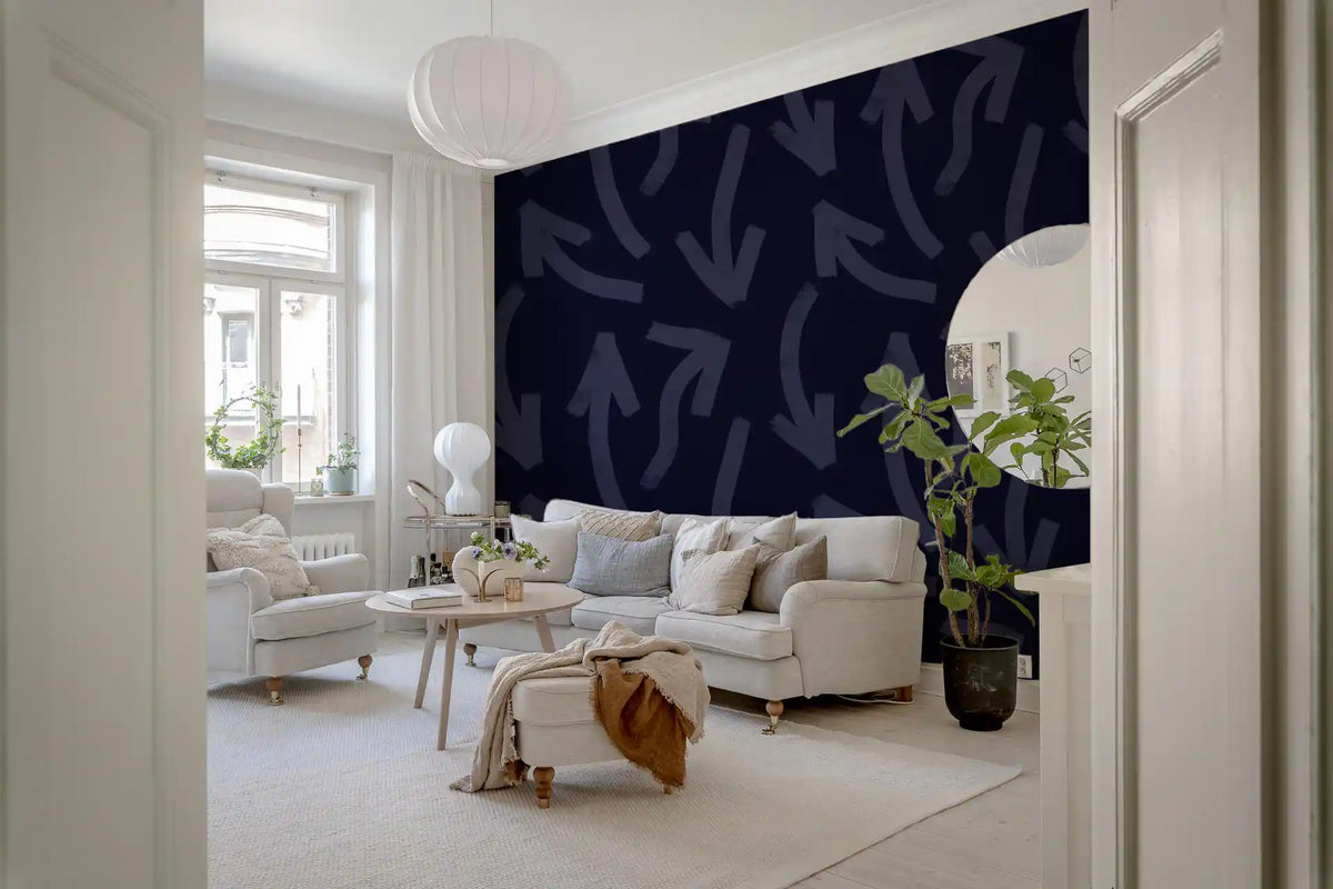 Minimalist navy directional stroke wallpaper detail GD12469