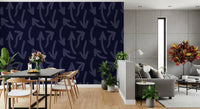 Navy brushstroke wallpaper in a modern dining and living space GD12469