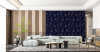 Deep navy brushstroke wallpaper in a modern living room with green sofa GD12469