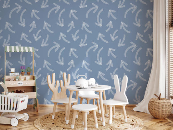 Minimalist Scribble Arrows on Muted Blue Wallpaper⁠