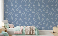 Kids scribble arrow wallpaper detail in white on muted blue GD12470