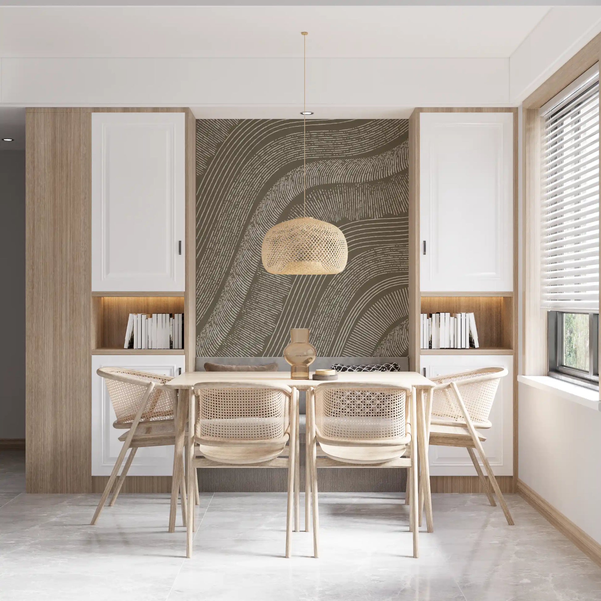 Taupe Wavy Etched Lines Wall Mural