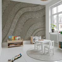 Taupe Wavy Etched Lines Wall Mural