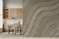 Taupe Wavy Etched Lines Wall Mural