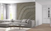 Taupe Wavy Etched Lines Wall Mural