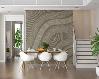 Taupe Wavy Etched Lines Wall Mural