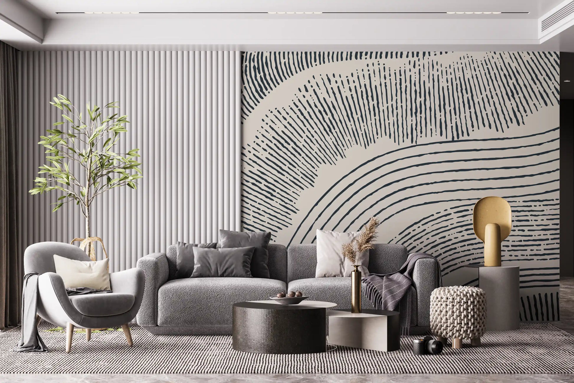 Charcoal Rippled Texture Design Wall Mural