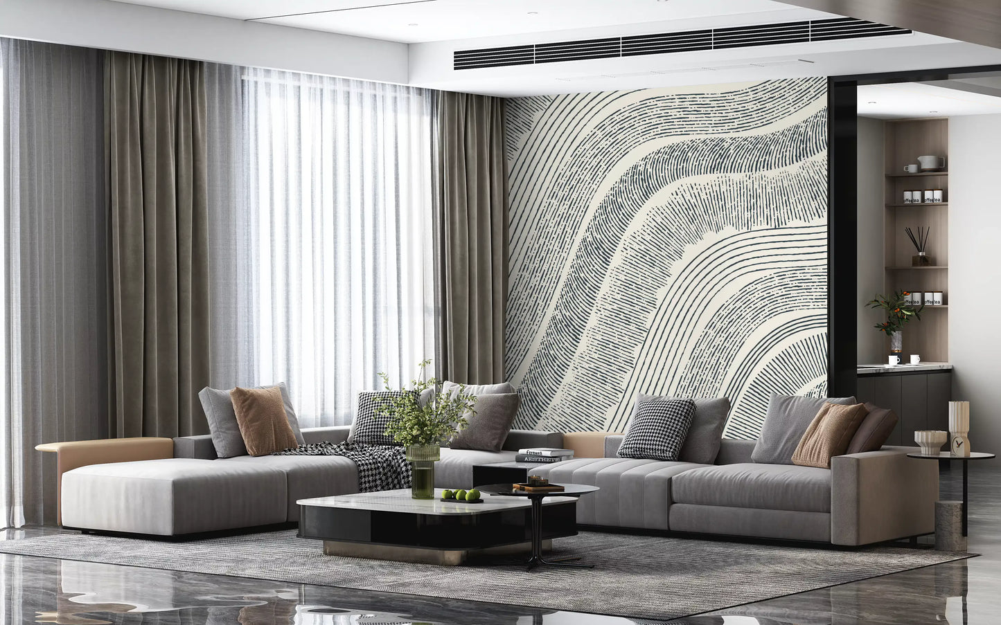 Charcoal Rippled Texture Design Wall Mural