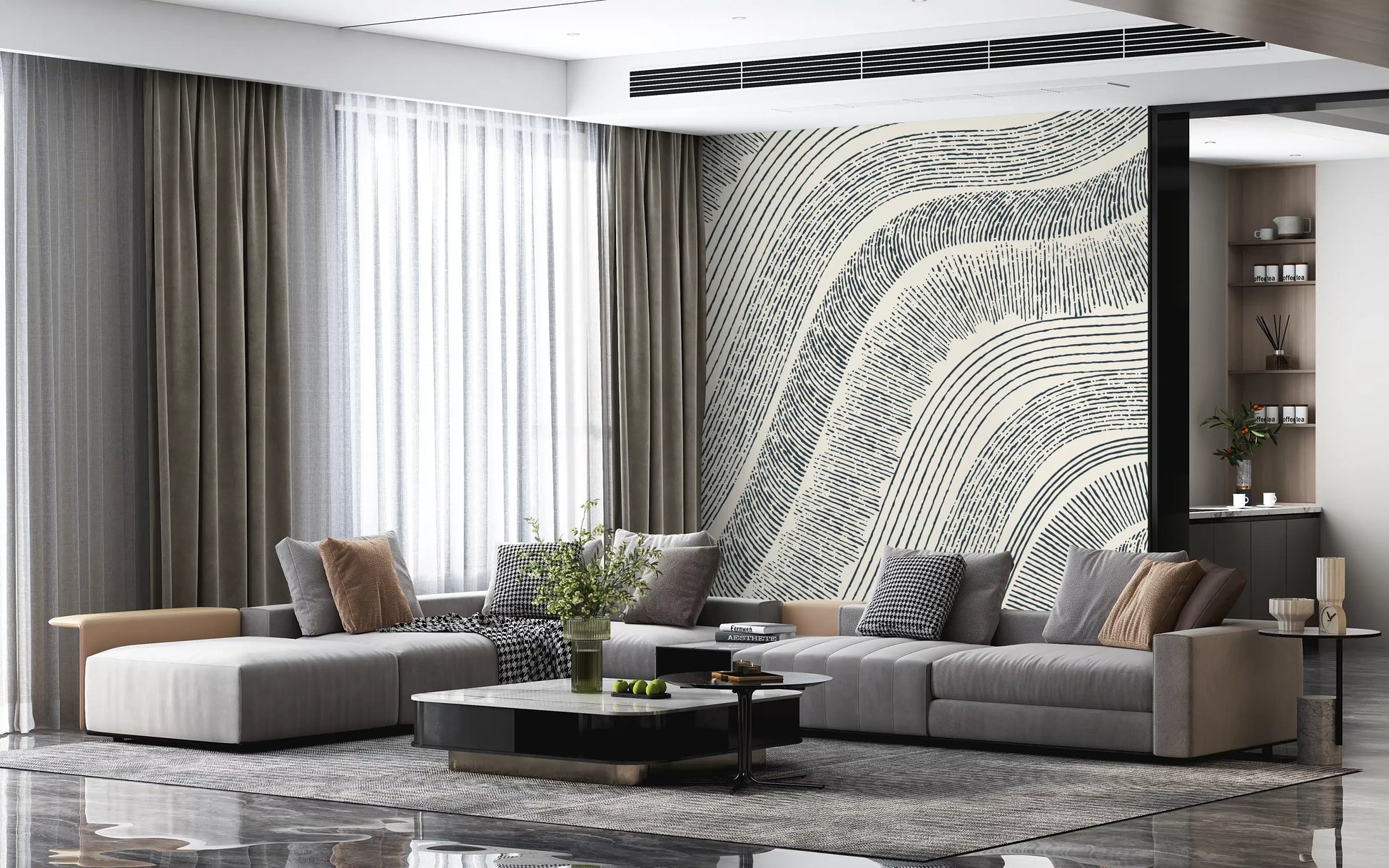 Charcoal Rippled Texture Design Wall Mural