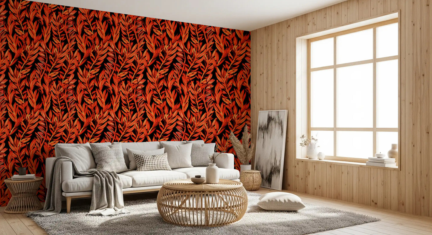 Fiery Painted Tropical Fronds Wallpaper⁠