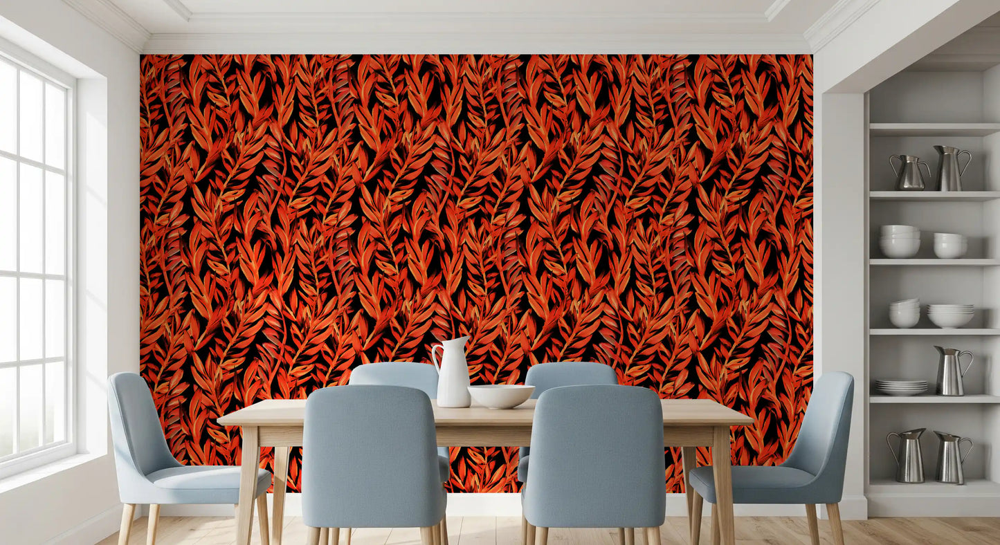 Fiery Painted Tropical Fronds Wallpaper⁠