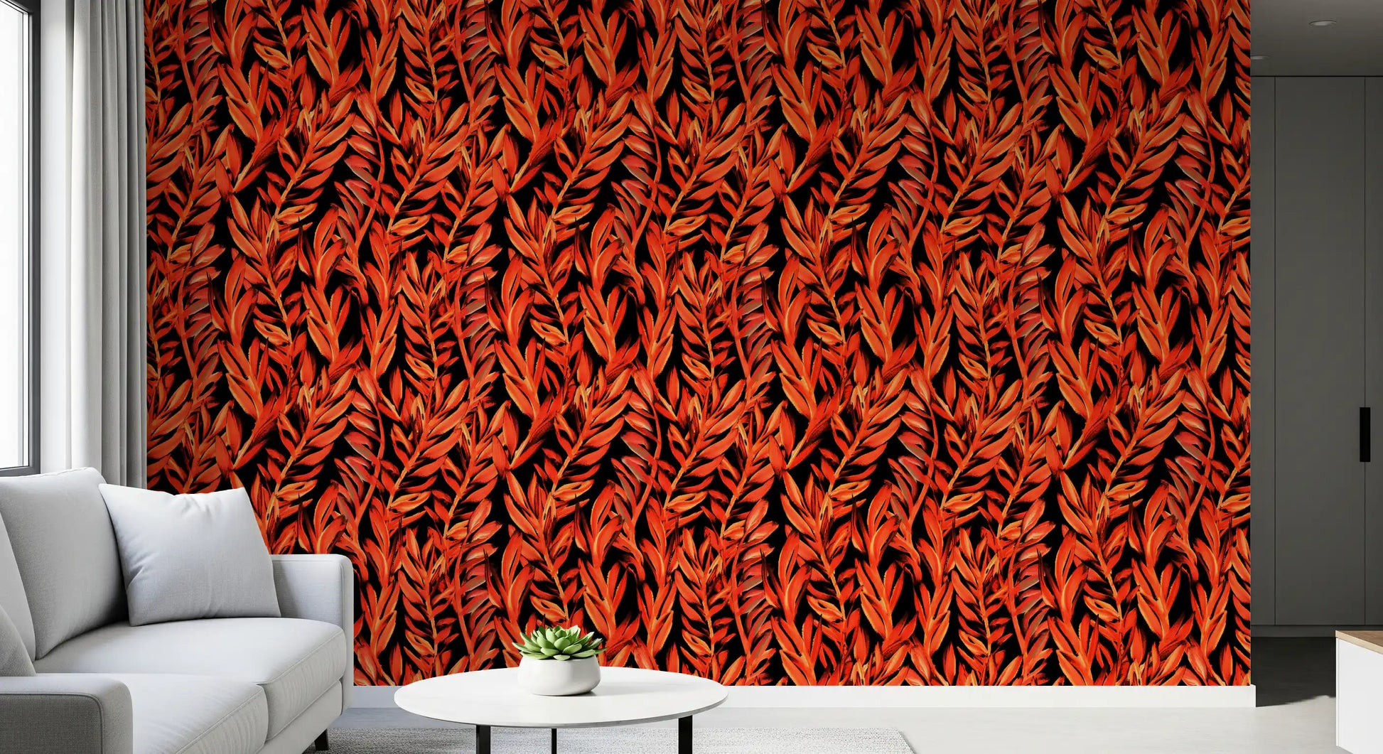 Fiery Painted Tropical Fronds Wallpaper⁠