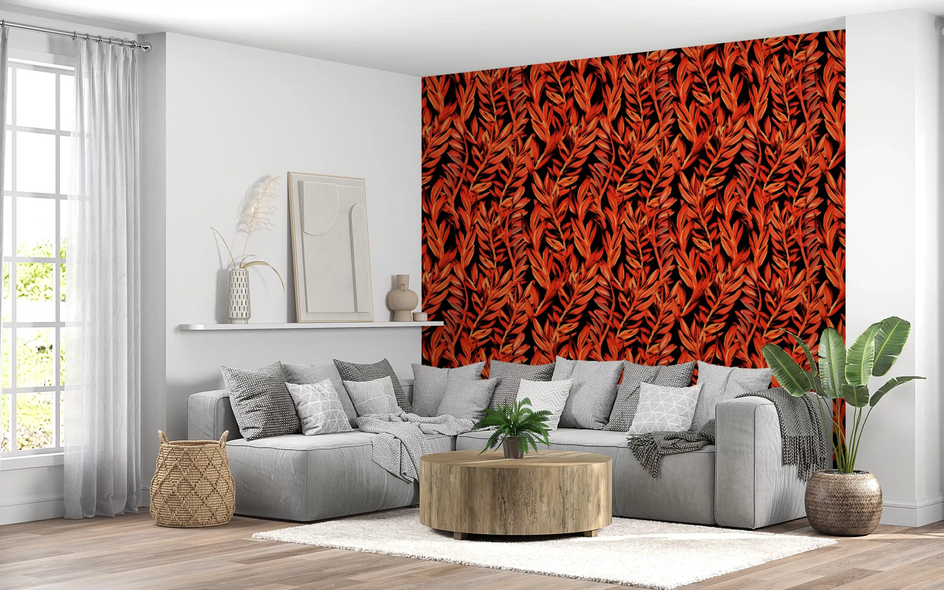 Fiery Painted Tropical Fronds Wallpaper⁠