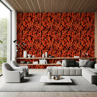 Fiery Painted Tropical Fronds Wallpaper⁠