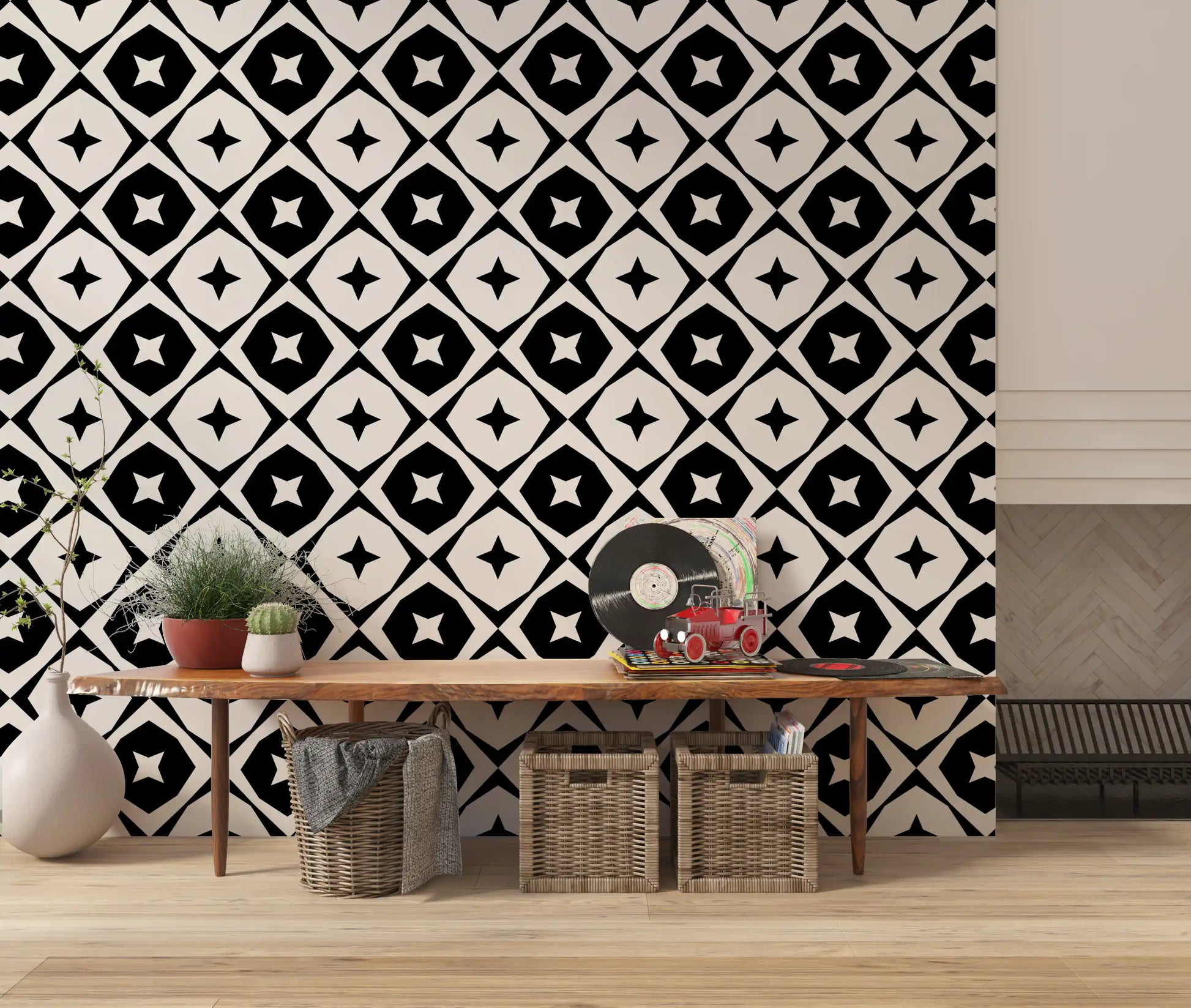 Monochrome Star Lattice Wallpaper⁠