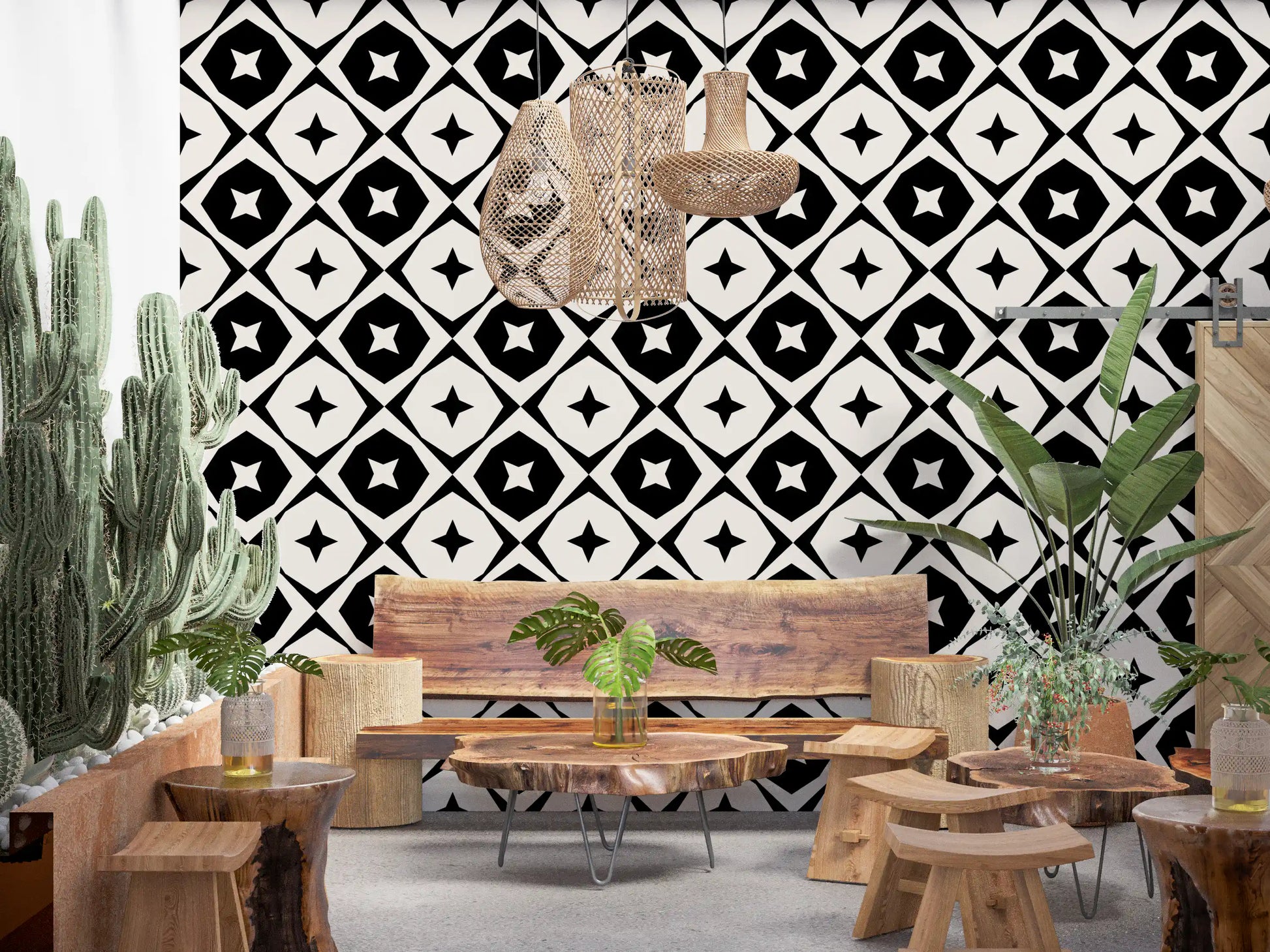 Monochrome Star Lattice Wallpaper⁠