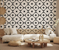 Monochrome Geometric Star Grid Wallpaper⁠