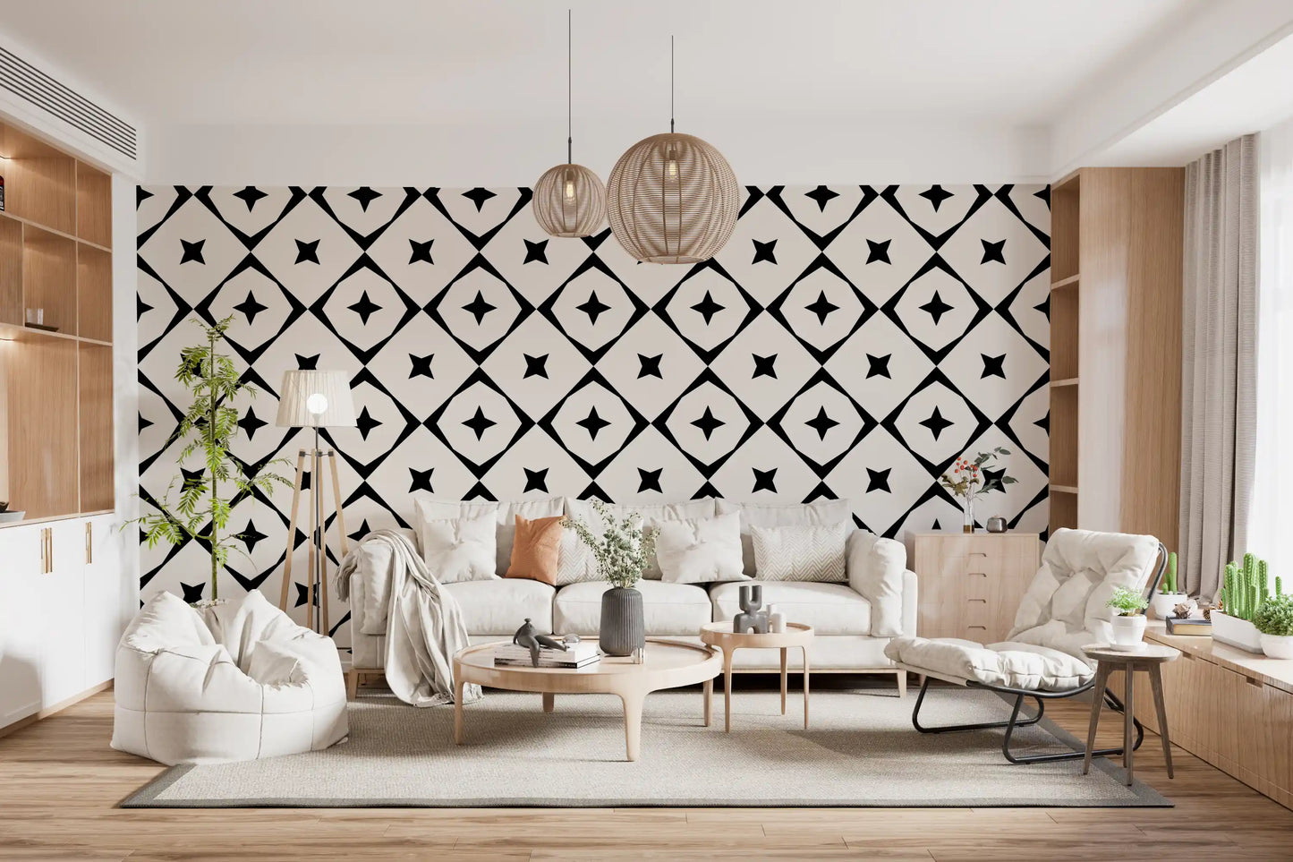 Monochrome Geometric Star Grid Wallpaper⁠