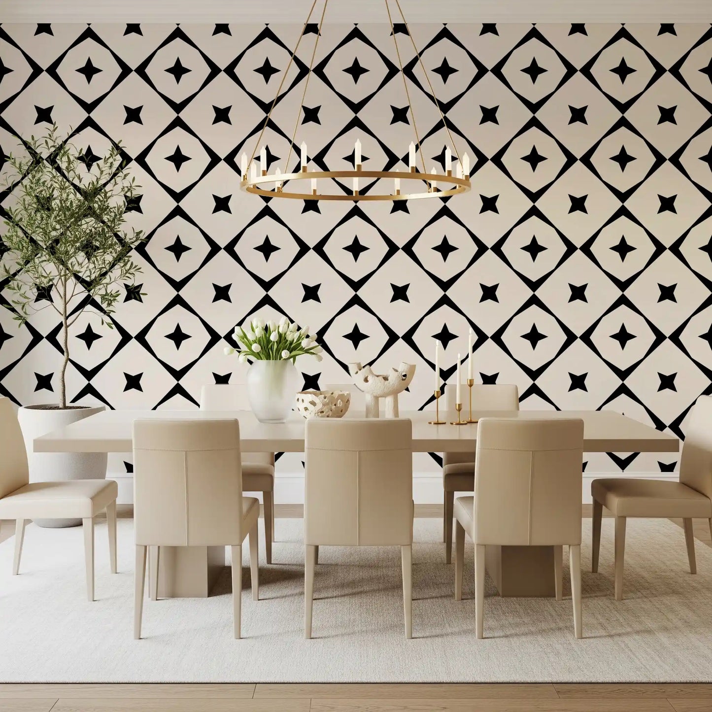 Monochrome Geometric Star Grid Wallpaper⁠