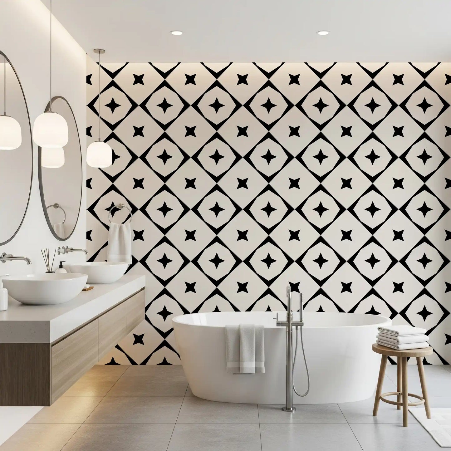 Monochrome Geometric Star Grid Wallpaper⁠