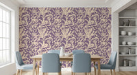 Cream floral silhouette wallpaper in an elegant dining room GD12484