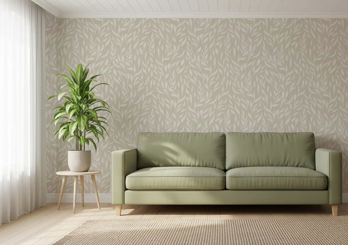 Serene Cream Botanical Leaves Wallpaper⁠