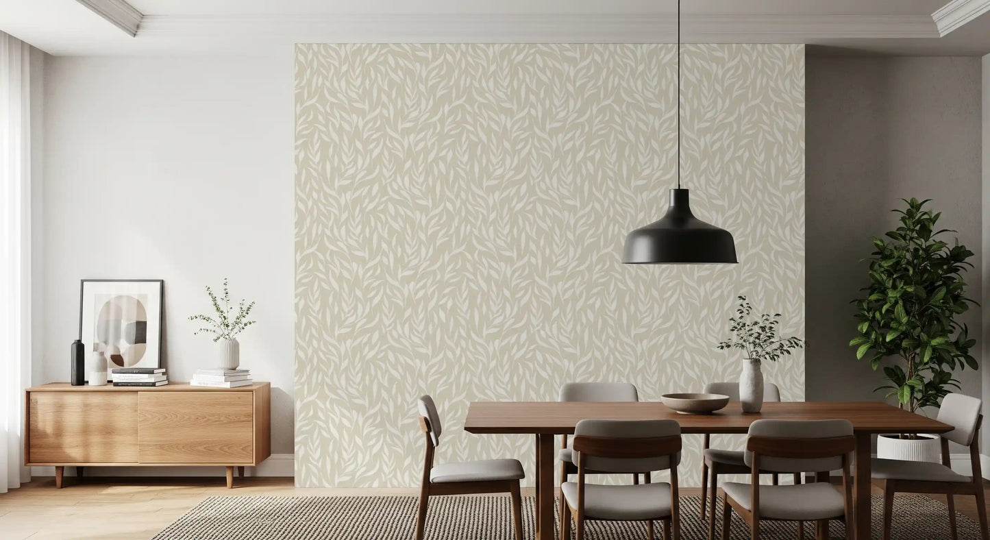 Serene Cream Botanical Leaves Wallpaper⁠