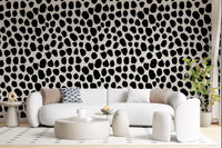 Black and cream spotted wallpaper in a contemporary living room GD12487