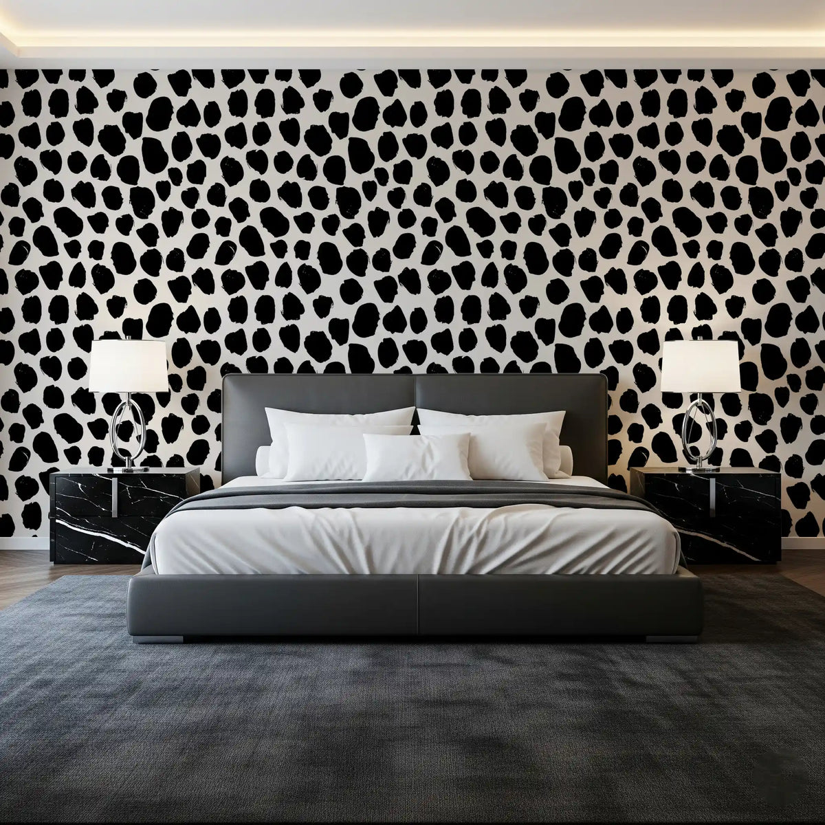 Monochrome ink blot wallpaper in a nursery style room GD12487