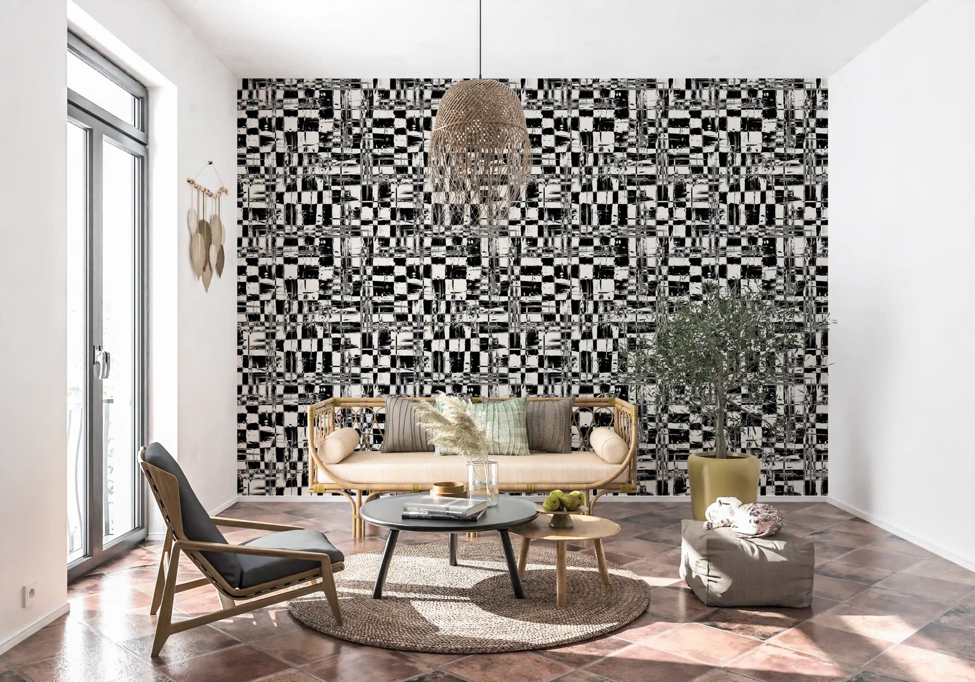 Abstract Ink Grid Mural Wallpaper⁠