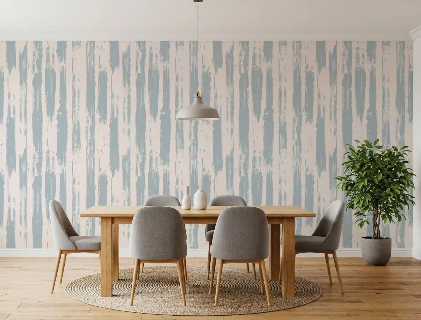 Rustic Blue Brushstroke Stripes Wallpaper⁠